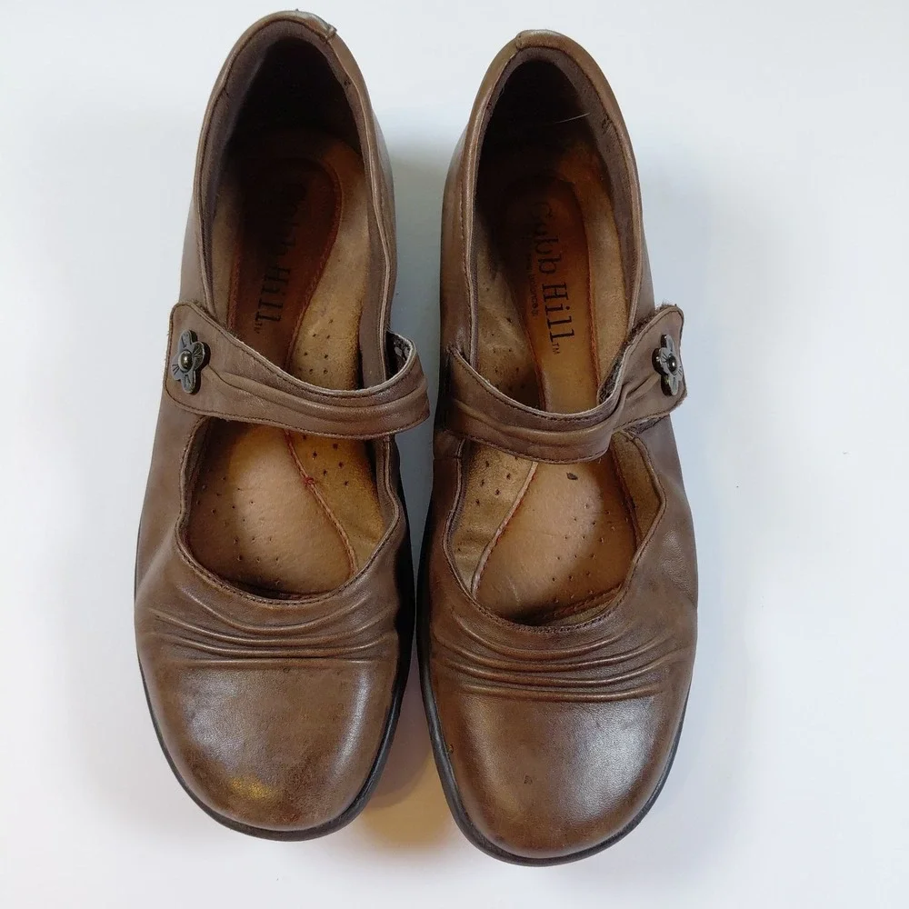 Cobb Hill by New Balance Brown Leather Mary Jane Pumps CAG02BR 7M Adjustable Str